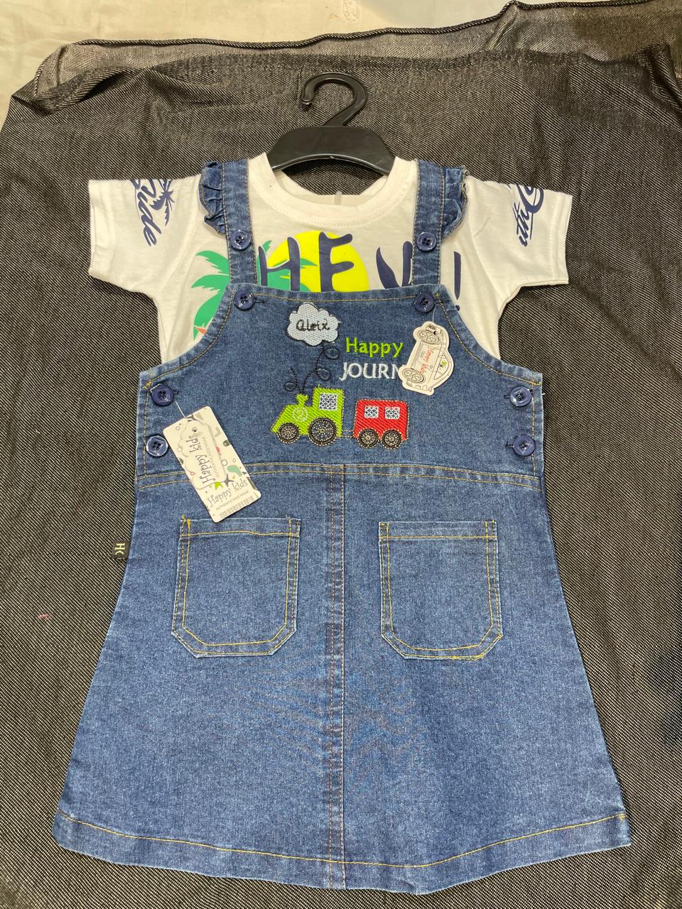 Happy Kids Baby Girls Dungaree Dress Set of 6 piece